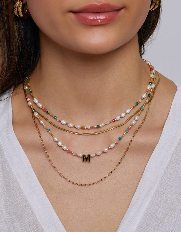 Arms Of Eve - Beaded Gemstone and Pearl Initial Necklace