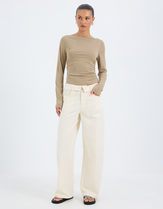 Calli - Charli Fold Waist Detail Drill Pants