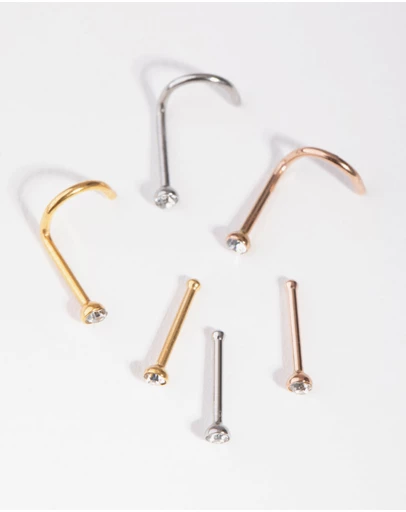 Lovisa - Mixed Metals Diamante Nose Stud 6-Pack