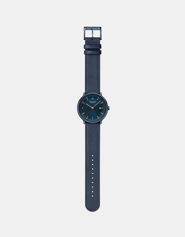 Mondaine - Mondaine Doppio Blue Vegan Leather 41mm Watch