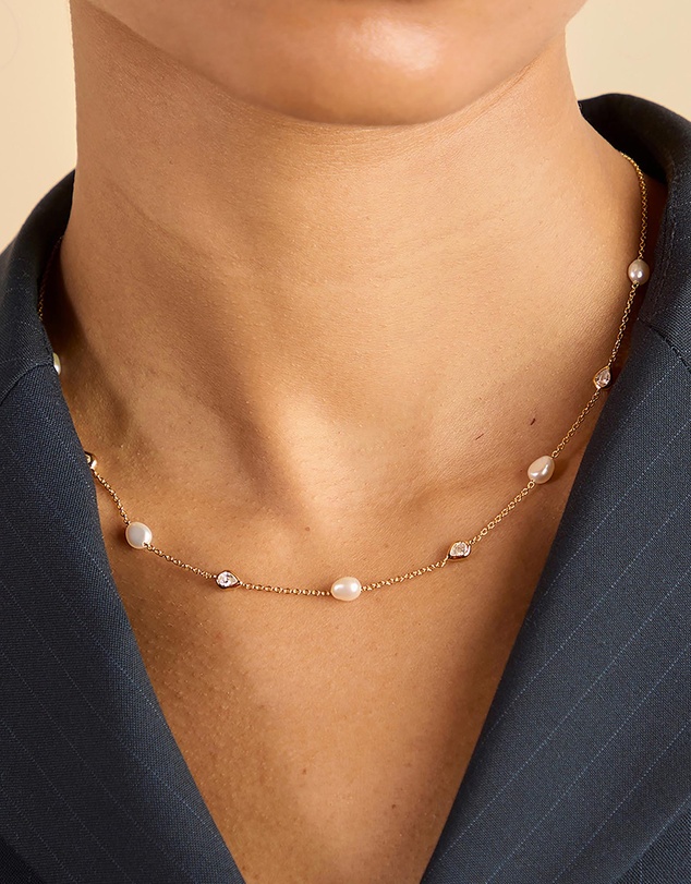 Astrid & Miyu - Cultured Pearl & Crystal Charm Necklace