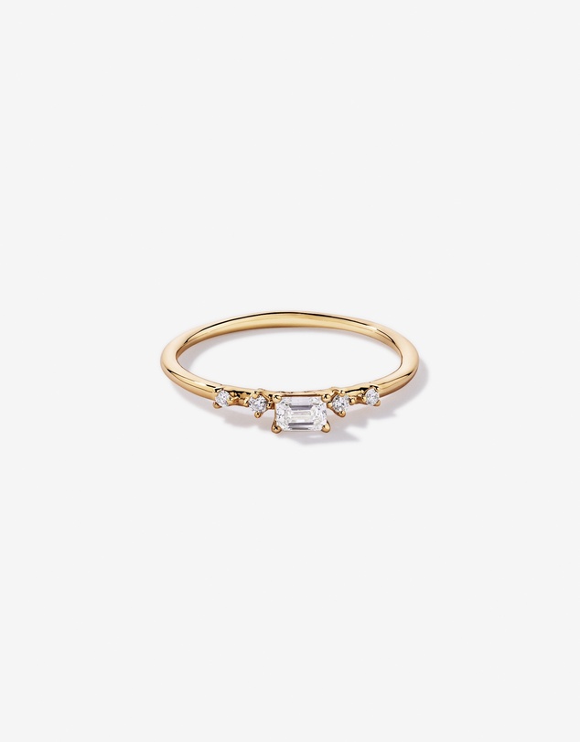 Michael Hill - 0.20TW Emerald Cut and Round Brilliant Laboratory-Grown Diamond Promise Ring in 10kt Yellow Gold