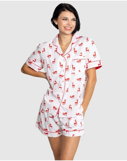 Sant And Abel - Women's Reindeer Red Short PJ Set