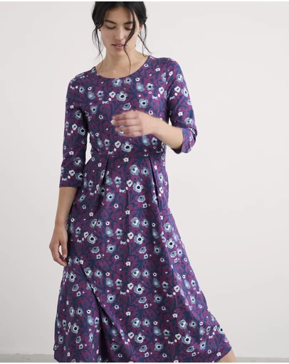 Seasalt - Seasalt Cornwall Purple Veronica Midi Dress Jersey