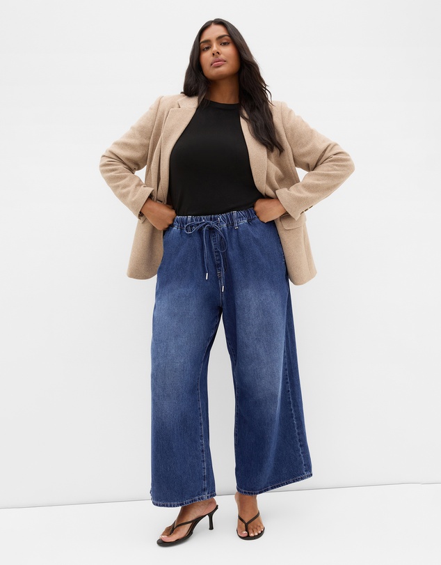 City Chic - Plus size Jorja Wide Leg Crop Denim Pant - mid wash