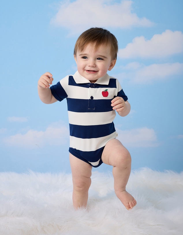 Fleur Harris - 'Heirloom Treasures' Polo Onesie in Navy Stripe