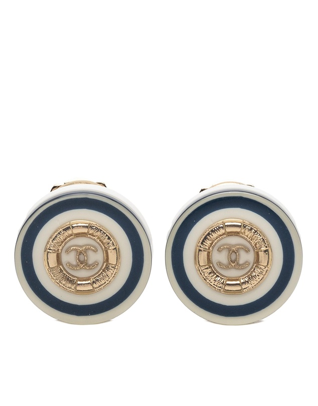 Pre-Loved by Azura Reborn - Pre-Loved Gold Plated CC Resin Button Clip on Earrings