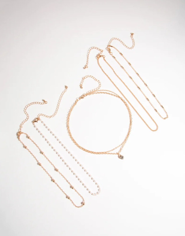 Lovisa - Gold Diamante & Pearl Choker 6-Pack
