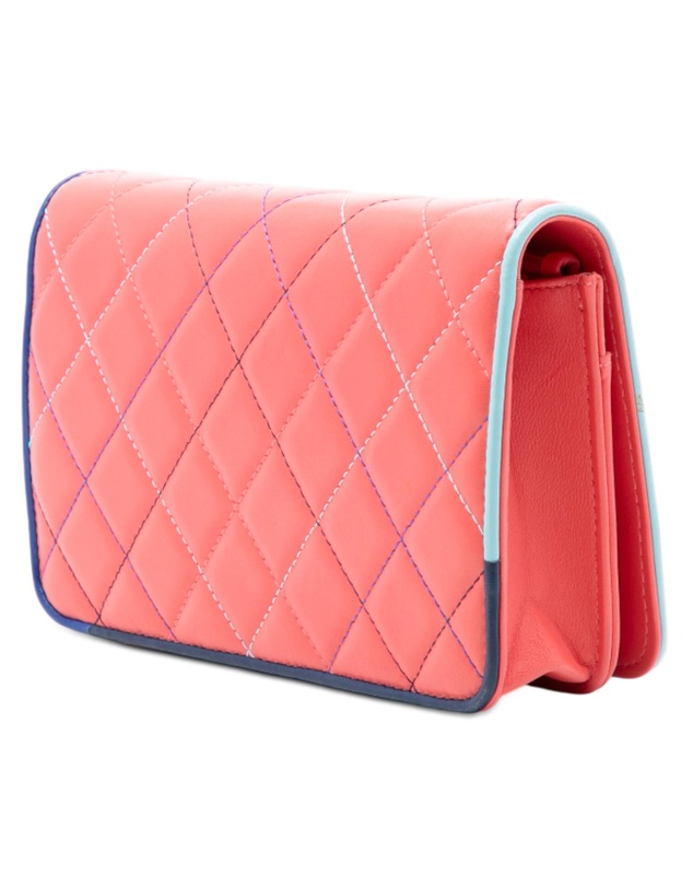 Chanel - Pre-Loved CC Quilted Lambskin Multicolor Border Full Flap Wallet on Chain