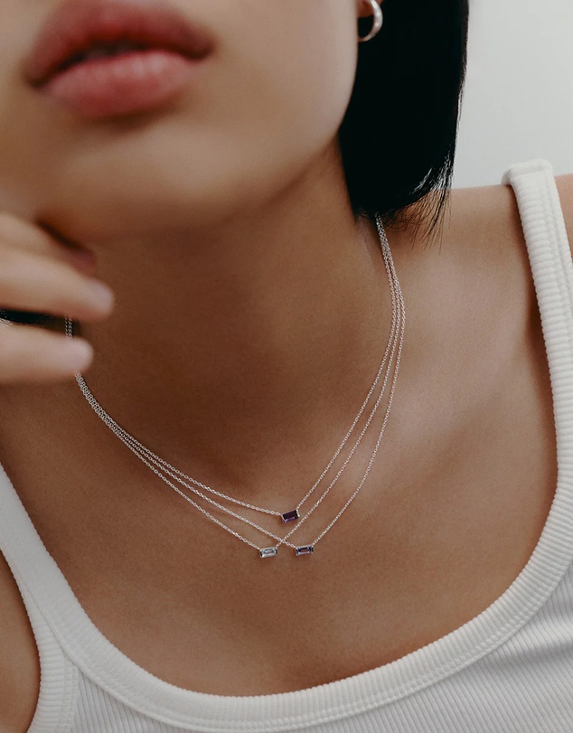 Kirstin Ash - Baguette Birthstone Necklace July Ruby