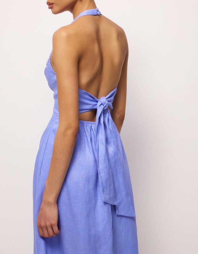 Revibe - Repaired AERE Odele Linen Halter Midi Dress - AU 10