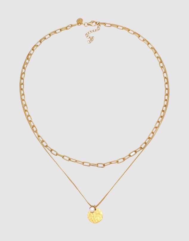 Elli Jewelry - Necklace Layer Plate Figaro 2-ply in 925 Sterling Silver Gold Plated