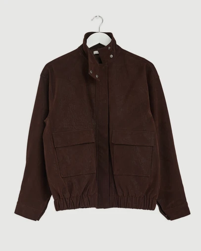 Revibe - Repaired AERE Ines Suede Look Funnel Neck Jacket - AU 12