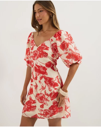 Atmos&Here - Kora Puff Sleeve Cotton Poplin Mini Dress
