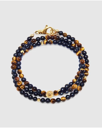 Nialaya Jewellery - The Mykonos Collection - Brown Tiger Eye, Matte Onyx and Gold