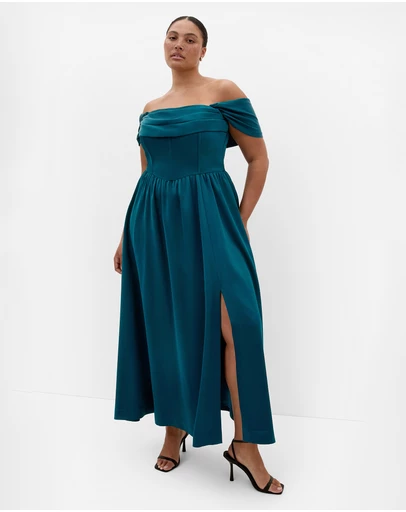 City Chic - Plus size Angel Love Off Shoulder Maxi Dress - emerald