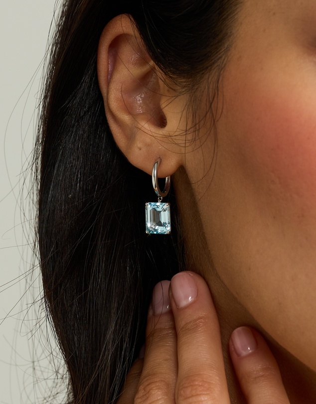 Michael Hill - Emerald Cut Sky Blue Topaz Drop Earrings in Sterling Silver