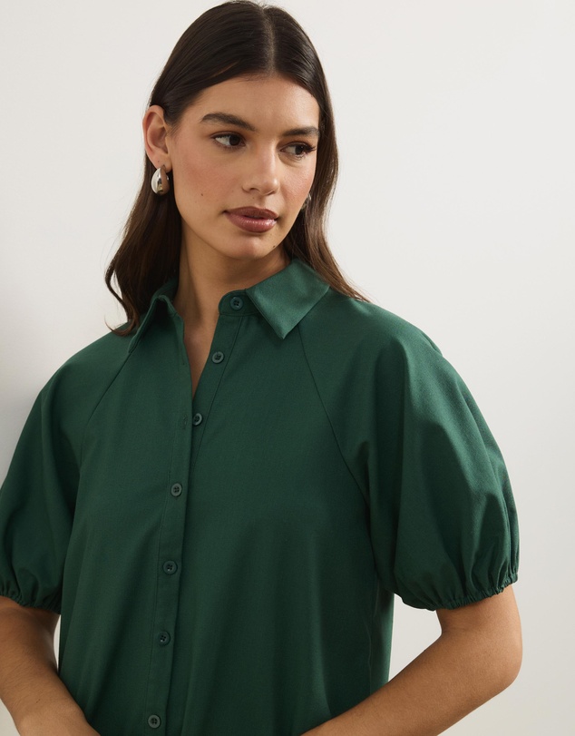 Atmos&Here - Lina Linen Blend Mini Dress With Puff Sleeve