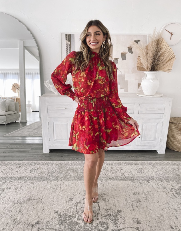 Esther & Co - Neary Dress - Red Watercolour