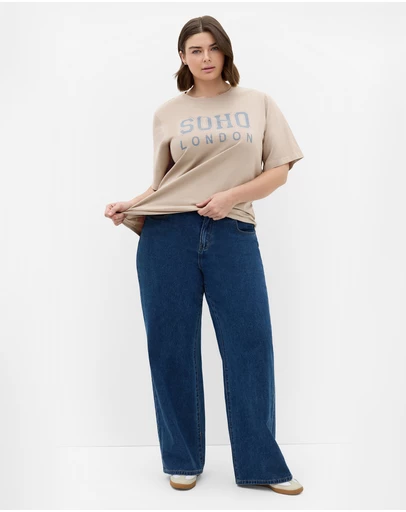City Chic - Plus size Soho Curved Hem Tee - stone