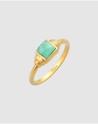 Elli Jewelry - Ring Vintage Amazonite Gemstone Square in 925 Sterling Silver Gold Plated