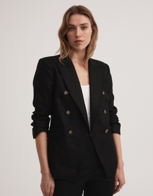 Witchery - Linen Double-breasted Crop Sleeve Blazer