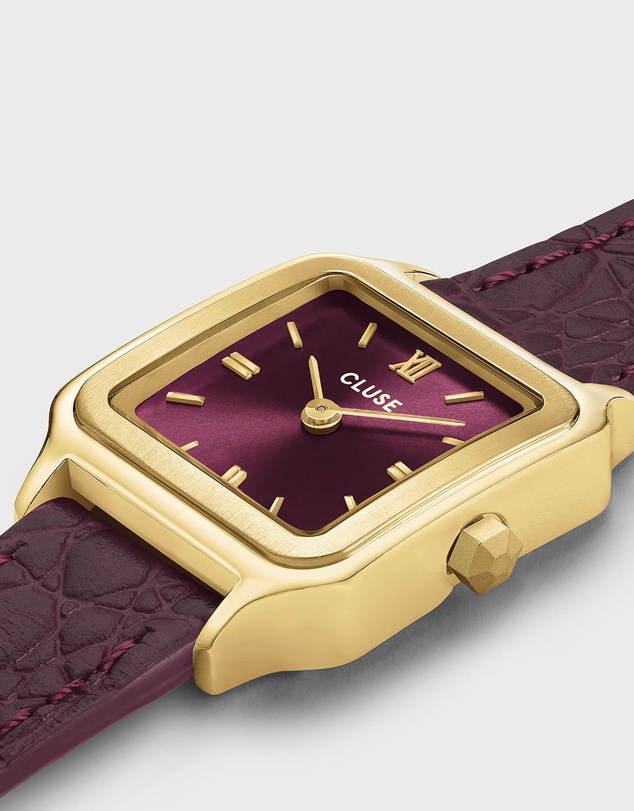 Cluse - Gracieuse Petite Watch Double Crocodile Leather, Wine, Gold Colour