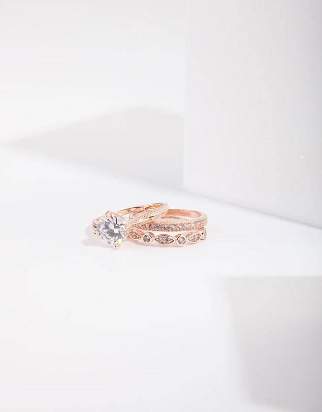Lovisa - Rose Gold Round Stone Triple Band Ring