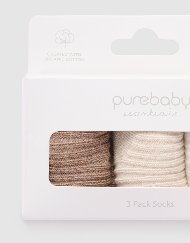 Purebaby - 3 Pack Rib Socks -Kids-Babies