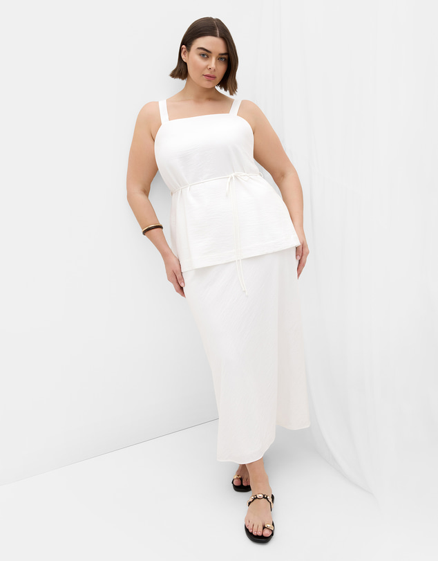 City Chic - Plus size Alexi Longline Tie Waist Top - ivory