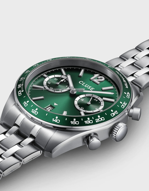 Cluse - Aravis Dual Timer Steel, Green, Silver Colour