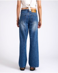 ONE TEASPOON - Jackson Mid Waist Wide Leg Denim Jeans - Blue Animal