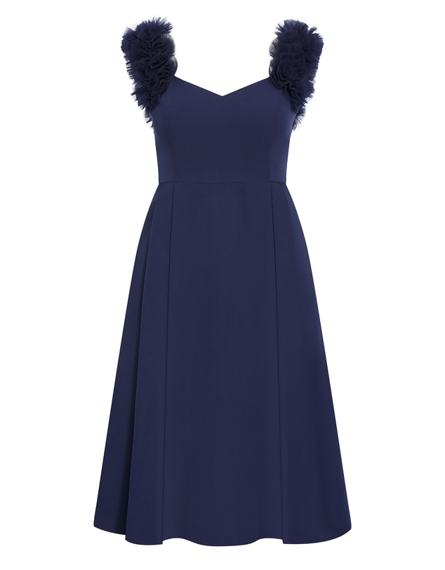 City Chic - Plus size Roselyn Ruffle Tulle Midi Dress - navy