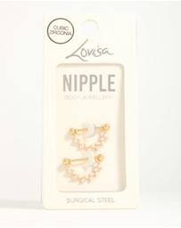 Lovisa - Surgical Steel Cubic Zirconia Vine Nipple Bars 2-Pack