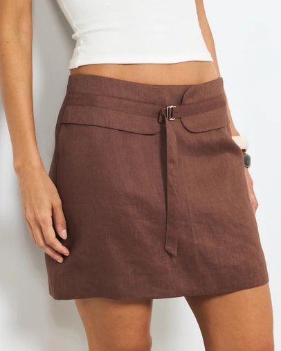 AERE - Belted Linen Mini Skirt