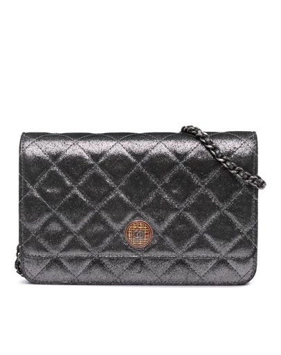 Pre-Loved by Azura Reborn - Pre-Loved Quilted Iridescent Lambskin Tartan Button Wallet On Chain