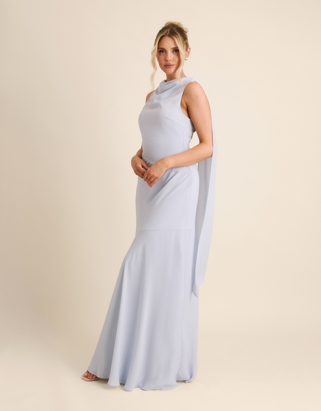 Six Stories - High Cowl Neck Drape Chiffon Bridesmaid Dress