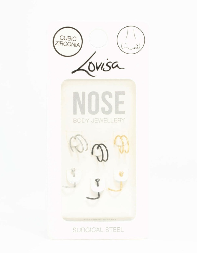 Lovisa - Mixed Surgical Steel Nose Ring & Stud 6-Pack