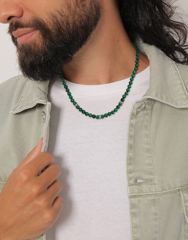 Kuzzoi - ICONIC EXCLUSIVE - Malachite Beads Necklase with Sterlin Silver Elements