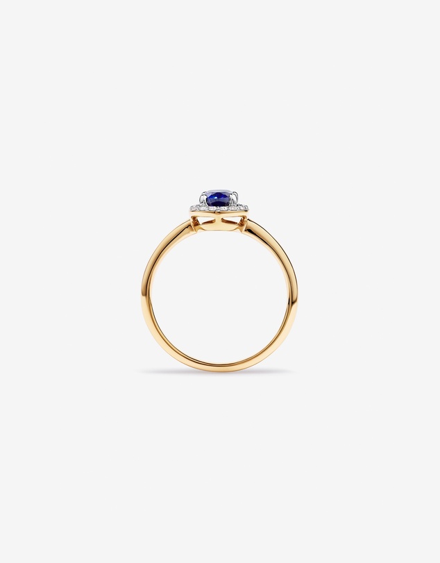 Michael Hill - Created Sapphire & 0.10TW Laboratory-Grown Diamond Halo Ring in 10kt Yellow Gold and Rhodium