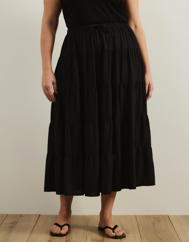 Atmos&Here Curvy - Elenora Linen Blend Tier Maxi Skirt