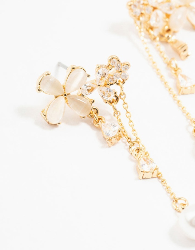 Lovisa - Gold Plated Flowers, Pearls & Pear Cubic Zirconia Drop Earrings