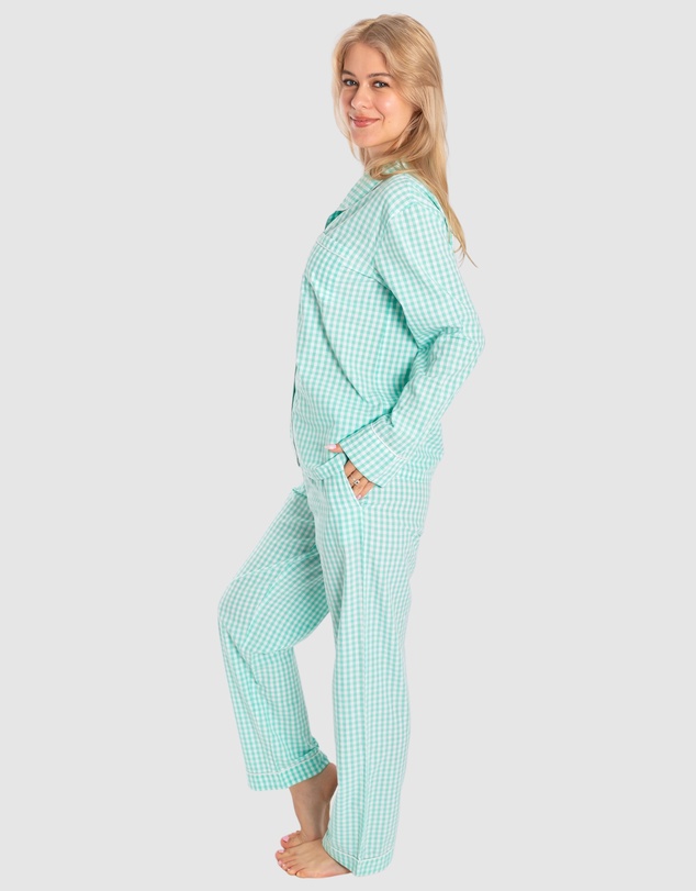 Sant And Abel - Women's Hepburn Gingham Mint Long PJ Set