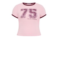 City Chic - Plus size Micro Score Print Tee - baby pink