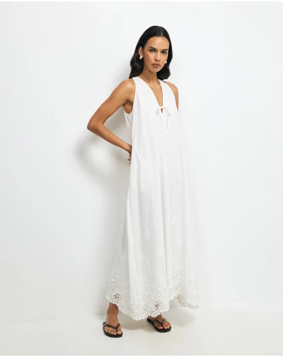 AERE - Delilah Embroidered Cotton Lace Maxi Dress
