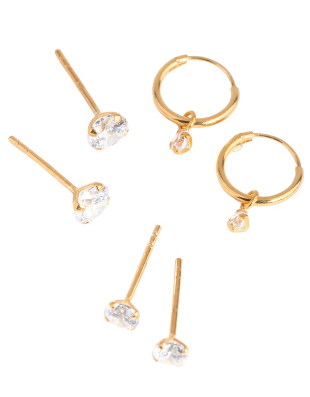 Lovisa - Gold Plated Sterling Silver Cubic Zirconia Stud & Hoop Pack Earring