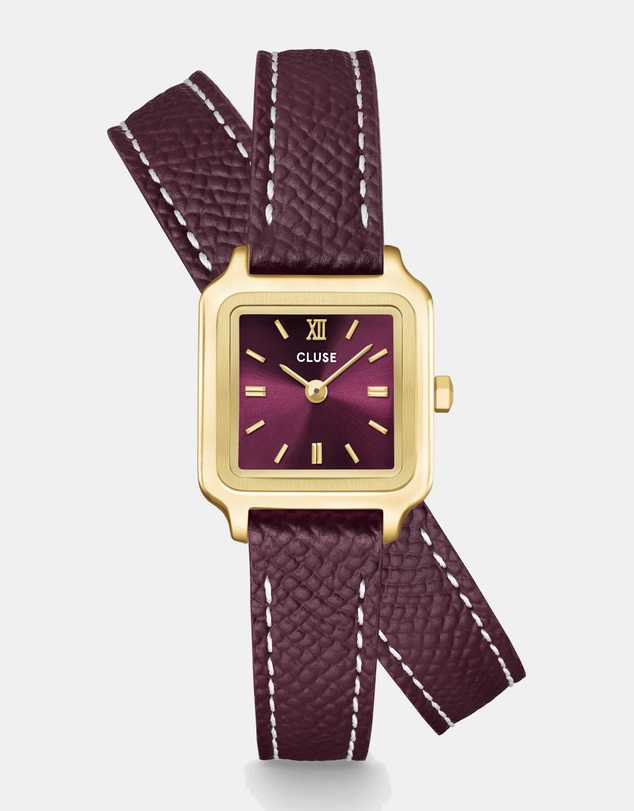 Cluse - Gracieuse Mini Watch Double Leather, Wine, Gold Colour