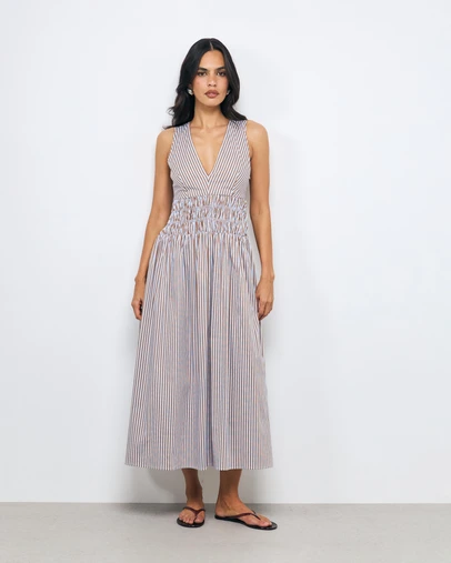AERE - Thea Striped Cotton Midi Dress