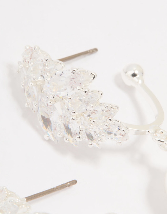 Lovisa - Silver Plated Cubic Zirconia Pearl Vine Hoop Earrings