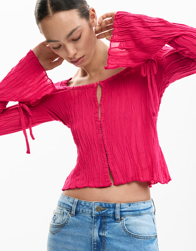 Desigual - T-shirt with snap buttons and tie